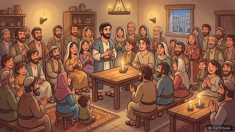 Pentecost — the outpouring of the Holy Spirit, three thousand believed in the Lord.